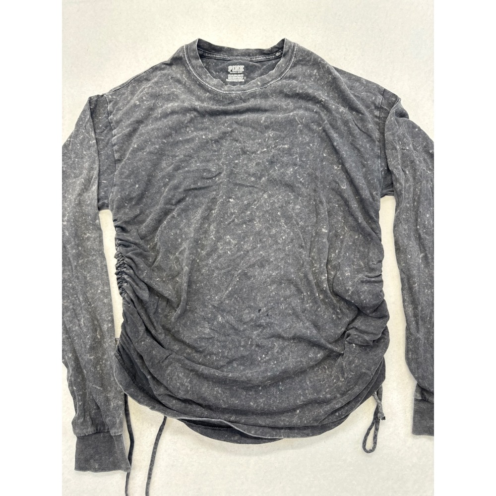 PINK Victoria's Secret Long Sleeve Ruched Side Acid Wash Top Charcoal Grey XS